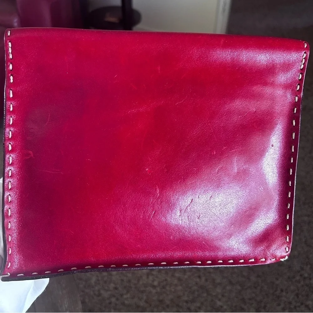 Johnny Farah Deep Red Leather Envelope Clutch Bag